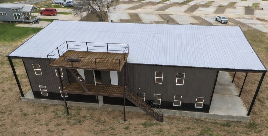 Community facility building with covered porch